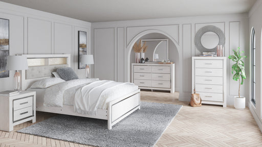 Altyra White Upholstered Bookcase LED Panel Bedroom Set - Gate Furniture