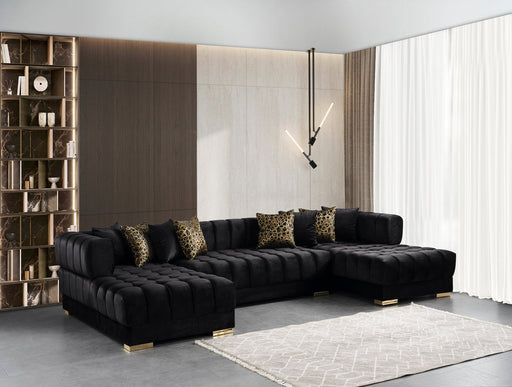 Ariana Black Velvet Double Chaise Sectional - Gate Furniture