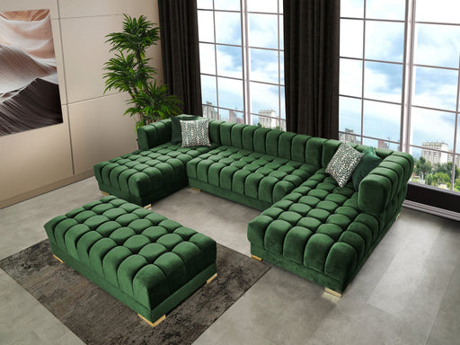 Ariana Green Velvet Rectangle Ottoman - In Stock Furniture