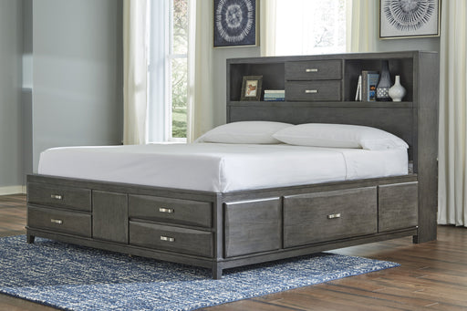 Caitbrook Gray Queen Bookcase Storage Bed - Gate Furniture
