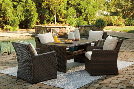 Easy Isle Dark Brown/Beige Outdoor Dining Table and 4 Chairs - Gate Furniture
