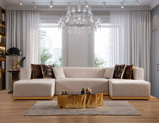 Elisha Ivory Velvet Double Chaise Sectional - Gate Furniture