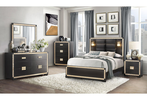 Blake Black/Gold Queen Bed Group With Lamps - BLAKE-BLACK/GOLD-QBG - Gate Furniture