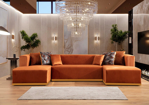 Juliana Orange Velvet Double Chaise Sectional - Gate Furniture
