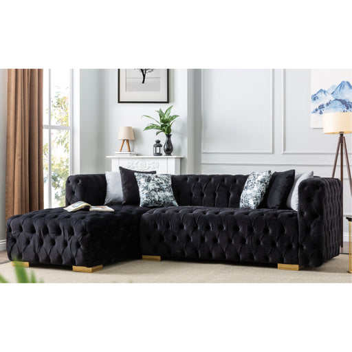 Lyon 104 in. W 2-Piece Soft Touch Velvet Sectional Sofa with Chaise in Black - SEC-LYON - Gate Furniture