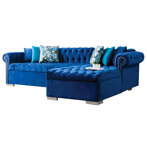 Lyon 110 in. W 2-Piece Soft Touch Velvet Sectional Sofa with Chaise in Blue - SEC-PORTO-BLUE - Gate Furniture