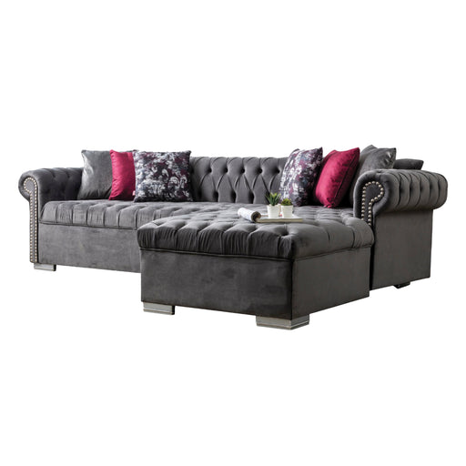 Lyon 110 in. W 2-Piece Soft Touch Velvet Sectional Sofa with Chaise in Gray - SEC-PORTO-GRAY - Gate Furniture