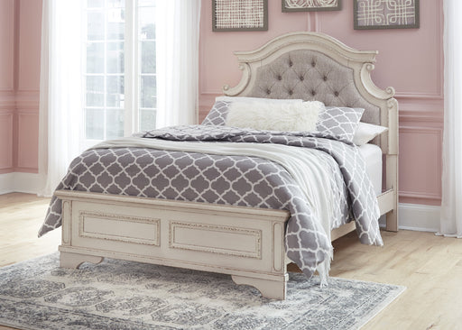 Realyn Chipped White Full Upholstered Bed - Gate Furniture