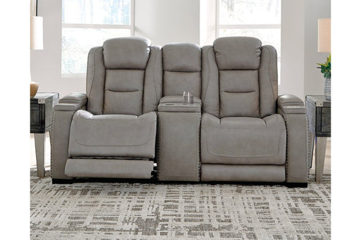 The Man-Den Gray Power Reclining Loveseat with Console - U8530518 - Gate Furniture